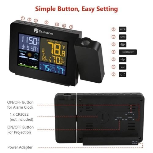 Projection Alarm Clock for Bedrooms with Indoor & Outdoor Display