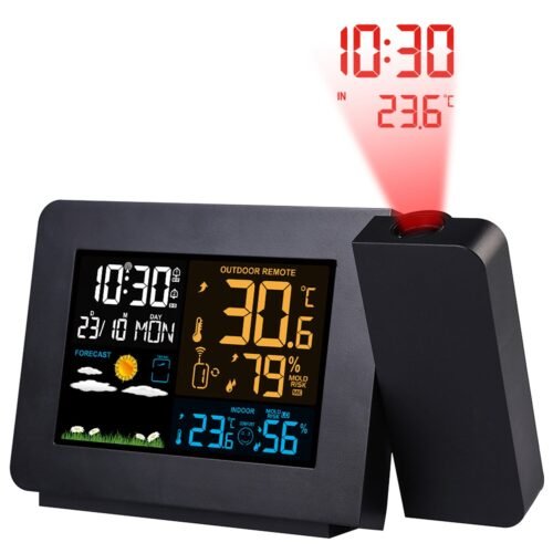 Projection Alarm Clock for Bedrooms w/ Weather Station, Wireless Thermometer