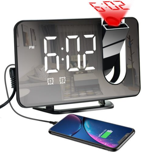 Projection Alarm Clock Large Digital LED Display Alarm Clock Snooze FM Radio x1