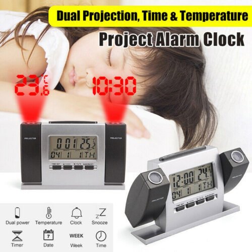 Projection Alarm Clock LCD Multi-function Time Temperature Display Snooze Clock
