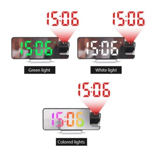 Projection Alarm Clocks LED Digital Clock w/180°Rotatable Projector for Bedroom