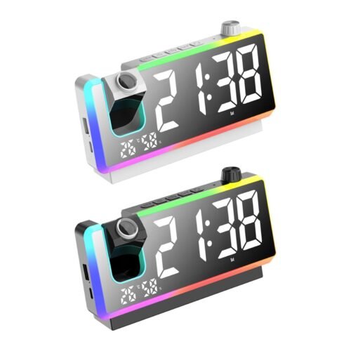 Projection Alarm Clock Two Alarms Dimmer Rechargeable 180 Projector Night Light