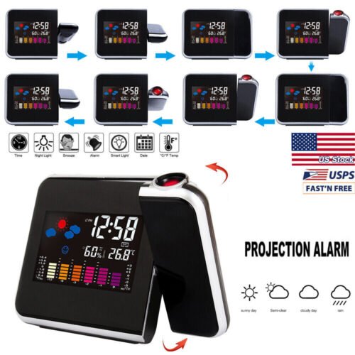 Projection Alarm Clock Weather Station Thermometer Temperature Humidity Monitor