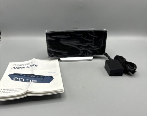 Projection Alarm Clock with FM Radio, Dual Alarm Black with Blue Digits