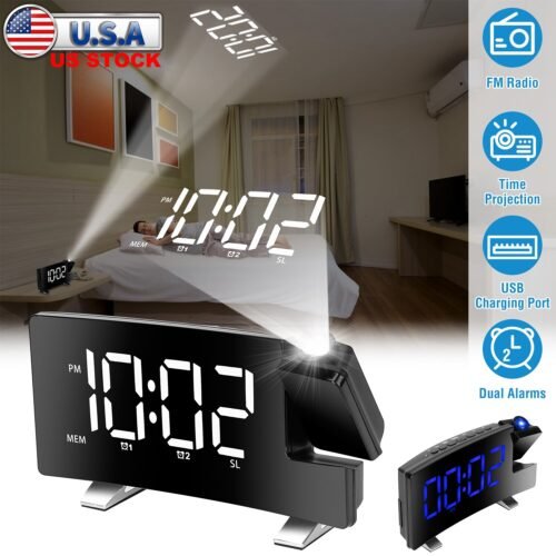 Projection Digital Alarm Clock Clock FM Radios Readout Bedside Clock for Bedroom
