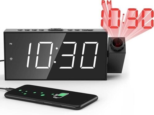 Projection Digital Alarm Clock for Ceiling,Wall,Bedroom - FM Radio, RED DISPLAY