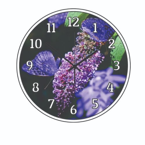 Purple Butterfly and flowers Art Wall Clock art 3 size choices