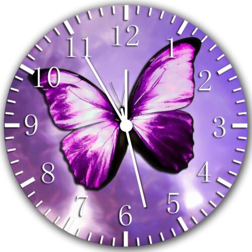 Purple Butterfly Frameless Borderless Wall Clock Nice For Gifts or Decor Y02
