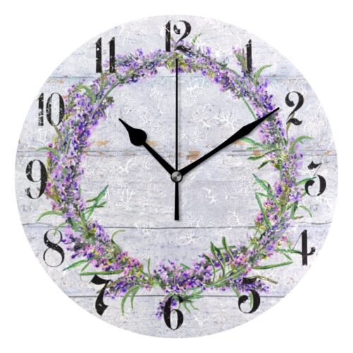 Purple Clock Lavender Wall Clock Silent Non-Ticking Kitchen Clock Purple Desk Cl