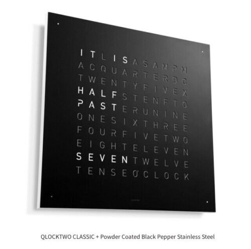 QLOCKTWO EARTH 45 + Solid Finish, Powder Coated Stainless Steel, BLACK PEPPER