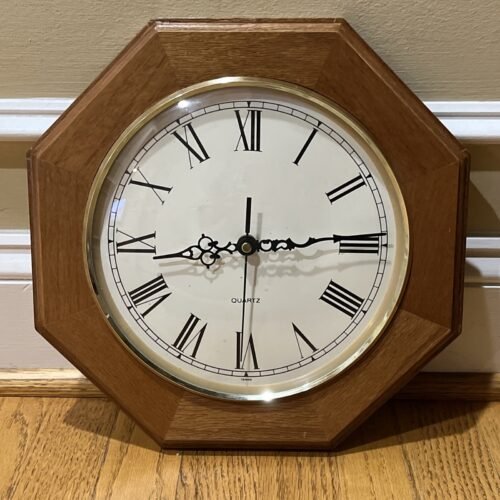 Quartz 0 Jewel Wooden Wall Clock Octagon 12” Refurbished Tested Works PlsCDesc