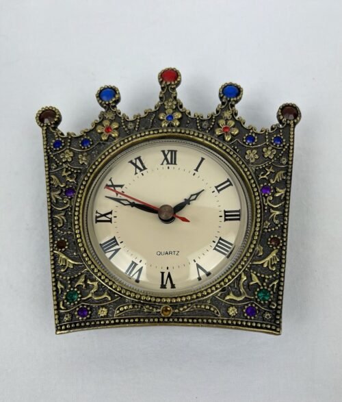 Quartz Crown Red Blue Jeweled Metal Clock Home Desk Office Decor