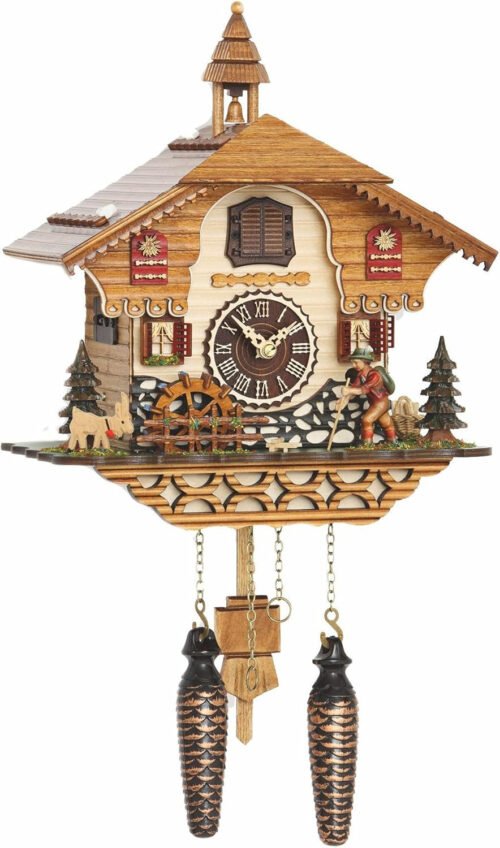 Quartz Cuckoo Clock Black Forest House with Music, Moving Wanderer and Mill-Whee