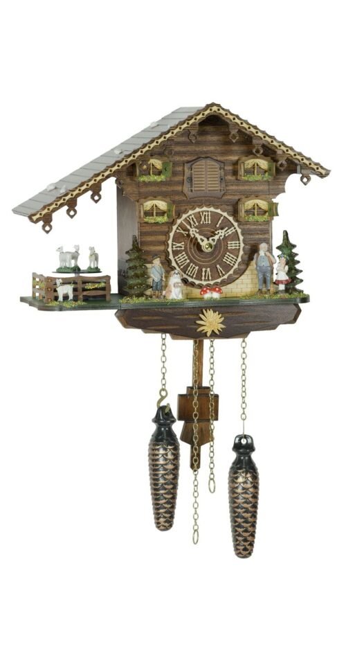 Quartz Cuckoo Clock Swiss house, turning goats TU 434 QT NEW