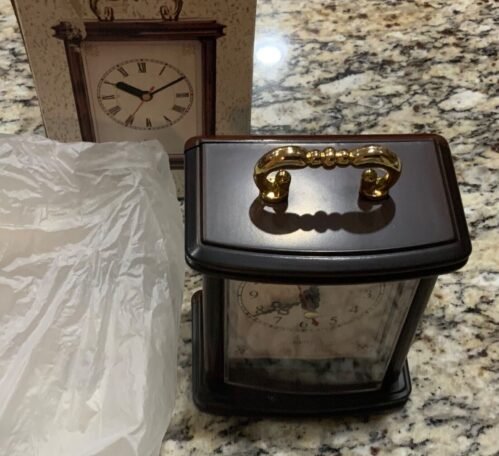 Quartz Desk Table Top Clock Plastic Mahogany Color Tested & Working New Open Box