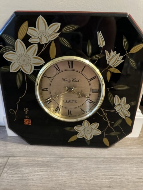 Quartz Family Clock Asian Inspired Black Floral-Works