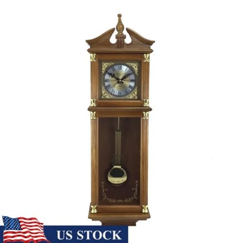 Quartz Pendulum Wall Clock Chiming Roman Numerals Harmonic Accents 4 Melodies US
