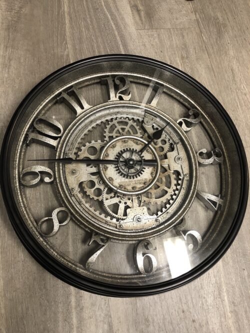 Quartz Sterling & Noble Vintage 20” Wall Clock Gears, Gunmetal Grey/Black/Silver