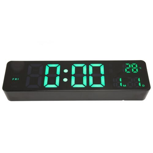 Quiet Green Backlit LED Digital Clock 10in Battery Powered For Bedroom Office