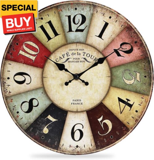 QWANPET Wall Clock,Quality Quartz Wall Clocks,Silent Non-Ticking Wooden Wall Clo