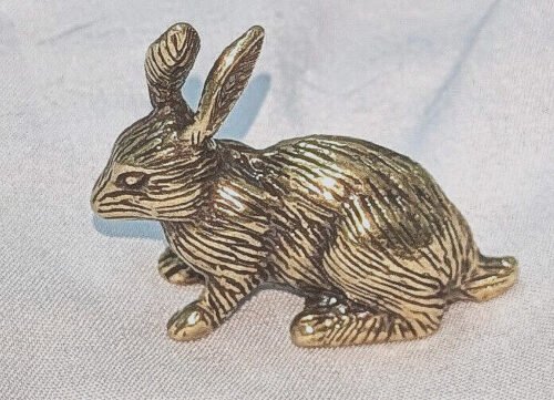 Rabbit Figurine Antique Old Gold Lustre Vintage Solid Brass Bugs Bunny Hare Cute