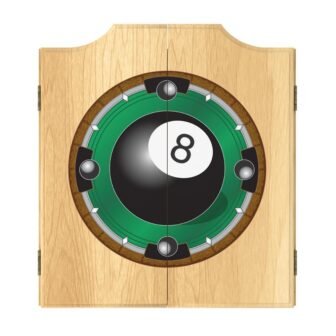 Rack'em 8-Ball 20.5 in. Dart Board with Cabinet, Darts and Scoreboards