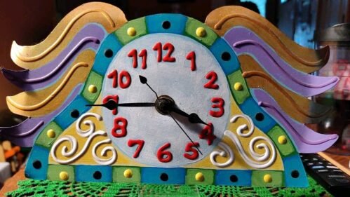 RAGART "99 Rebecca Adler Greenwell Handcrafted/Painted Metal Table Clock w Stand