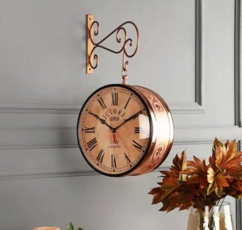 Railway Station wall Clock Hanging bronze Vintage Victoria double two sided