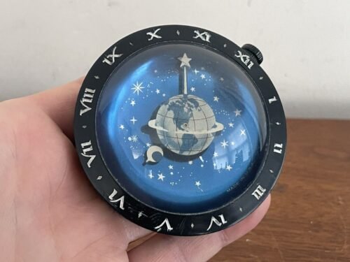 RARE---1930’S WESTCLOX CELESTIAL DESK CLOCK/ PAPERWEIGHT-EARTH, MOON & STARS