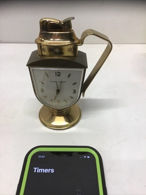 Rare 1956-60 Phinney Walker Art Deco Style Clock & Evans Table Lighter Working