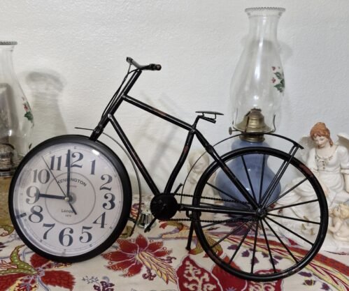 RARE 19X12 RETRO BICYCLE QUARTZ WALL SHELF KENSINGTON STATION LONDON 1879 CLOCK