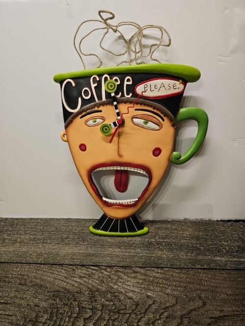 Rare Allen Designs Studio Collectibles Coffee Please Wall Clock ~ Works!