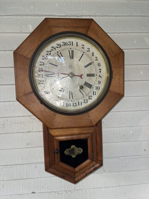 Rare Antique Terry 8-Day Time Only Calendar Wall Clock
