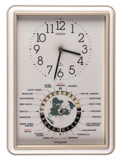RARE Citizen World Time Zones Cities Wall Clock T036L Tested Works 12x9" Vintage