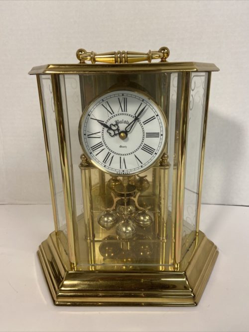 Rare Collectible Bulova Brass Quartz Anniversary Mantel Clock Germany Rare!!!
