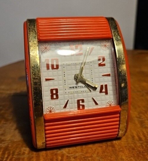 Rare Color Red Vintage Westclox Travel Alarm Clock Windup MCM **READ As is