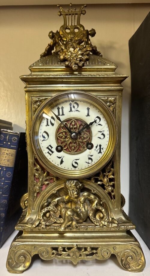 RARE Japy Frères SOLID BRASS Cherub Ornate Pendulum Half Hour Chime Mantle Clock