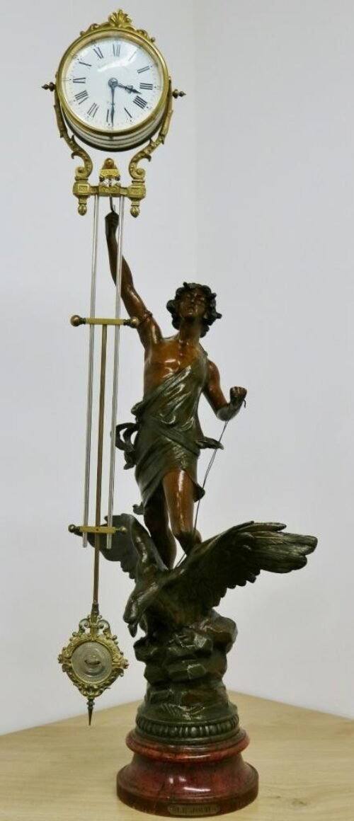 Rare Large Antique French Guilmet 8 Day Mystery Swinging Pendulum Figural Clock