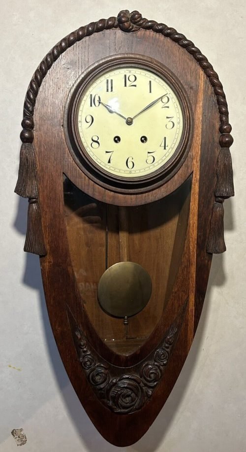 Rare Large German French Dutch Black Forest Carved Rope Coffin Wall Clock