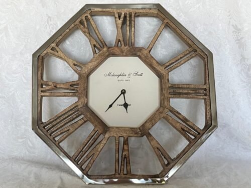 RARE MCLAUGHLIN & SCOTT OCTAGON WOOD METAL WALL CLOCK ROMAN NUMERAL 16"