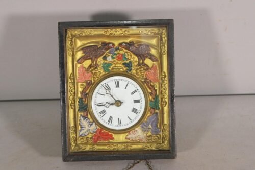 RARE MINIATURE 19TH C FRENCH WAG ON THE WALL CLOCK ORIGINAL PAINT DECORATION