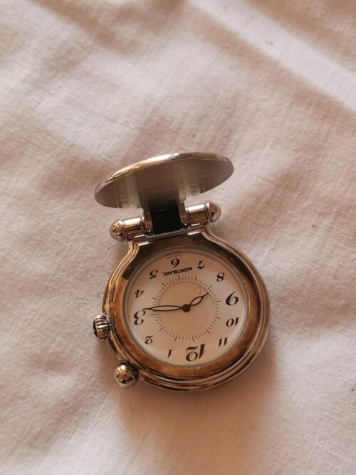 RARE MONTBLANC Travel Table Clock Alarm Palladium Plated Portable AL1140658