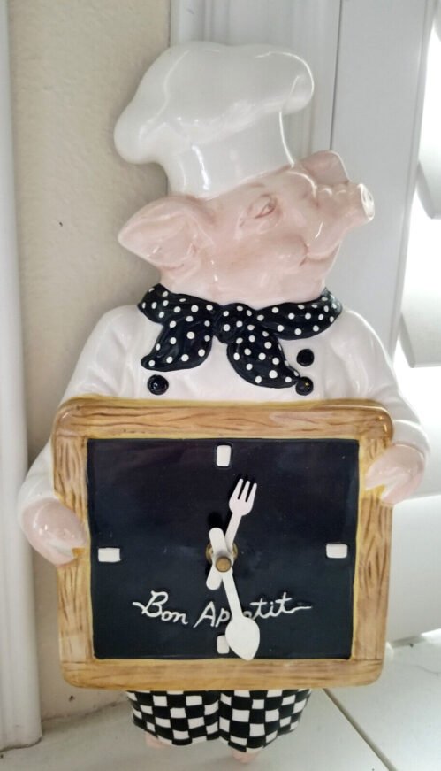 Rare NIB Country French~Shabby Chic French Chef Pig Clock