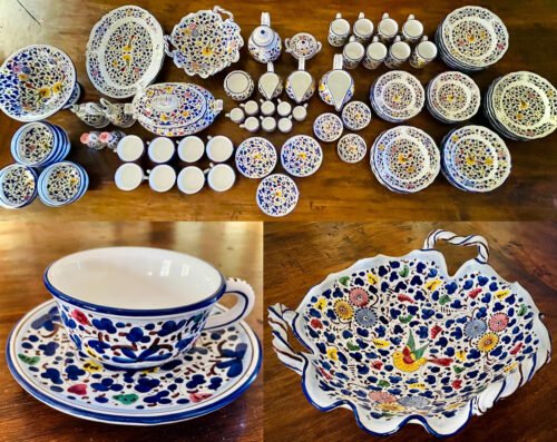 RARE One Of A Kind Italian Hand Painted Deruta 93 Piece Ceramic Dinnerware Set