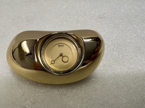 RARE Retro Bean Seiko Metal Desk Table Clock Paperweight Quartz Gold Color Decor