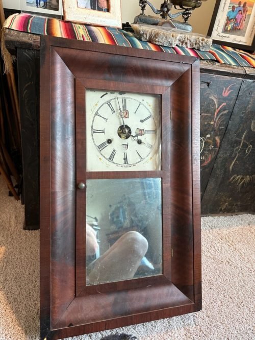 RARE " SEEMS DIAL CALENDER " OLD ANTIQUE large weight mantel shelf OG Clock