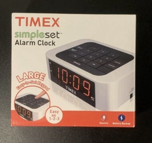 Rare Timex T123S Simple Set Alarm Clock with LED Display Silver New