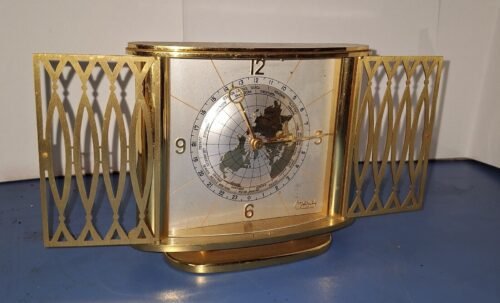 RARE UNUSUAL IMEXAL WORLD TIME SWISS DESK CLOCK WORKING ART DECO MID CENTURY