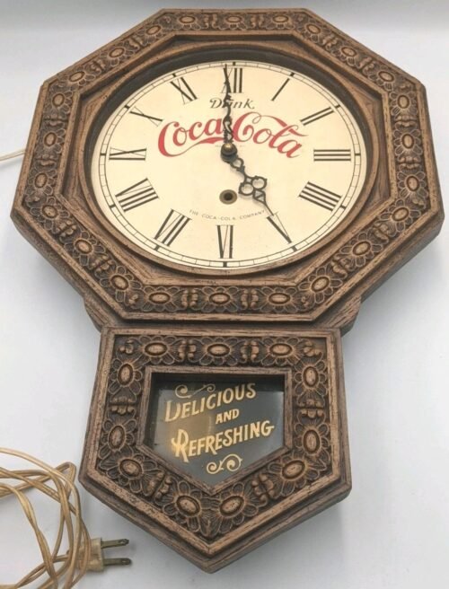 RARE Vintage 1970s Drink Coca Cola Electric Pendulum Wall Clock by MIRRO 4 PARTS