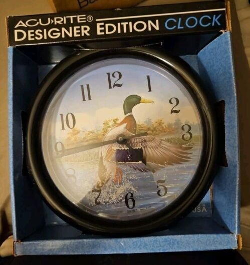 RARE Vintage Acu-rite 1993 Duck/Hunting Wall Clock 8.5” Chaney Instr. NOS USA